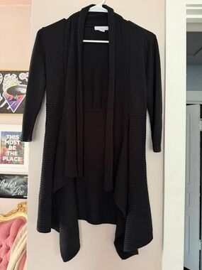 New York & Company Black Draped Open-Front Cardigan